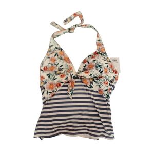 Apt. 9 Floral and Blue Stripe Swim Top Size L NWT